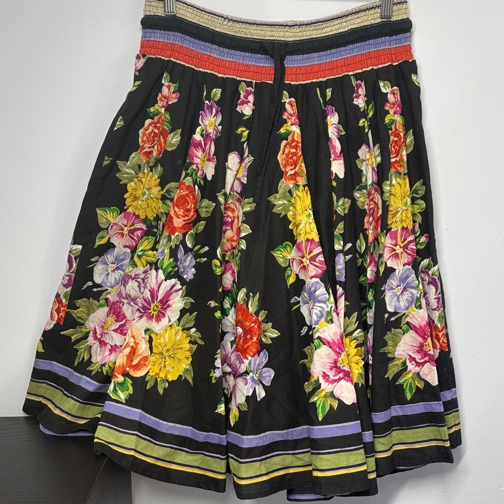 Rene Dehry Black Floral A-Line Skirt